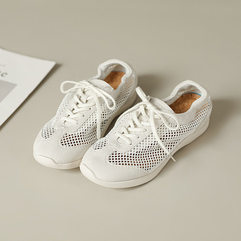 Flat Ballet Mesh Single Shoes Summer New Round Toe Spliced Front Lace-Up Lightweight Versatile Breathable Sneakers R250626