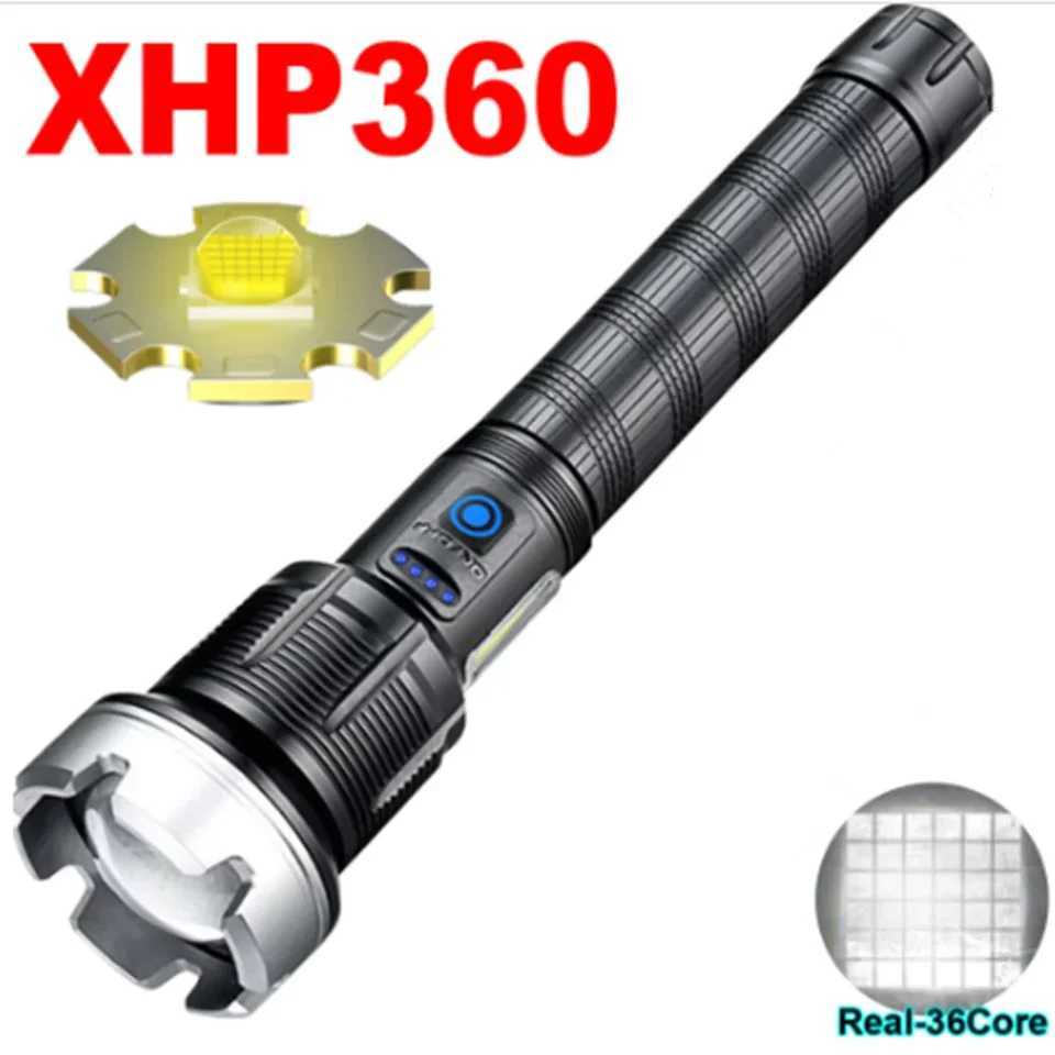 8000000LM XHP360+COB Powerful LED Flashlight Aluminum Torch With USB Charging Long Range Camping Zoom Lanterns W250701