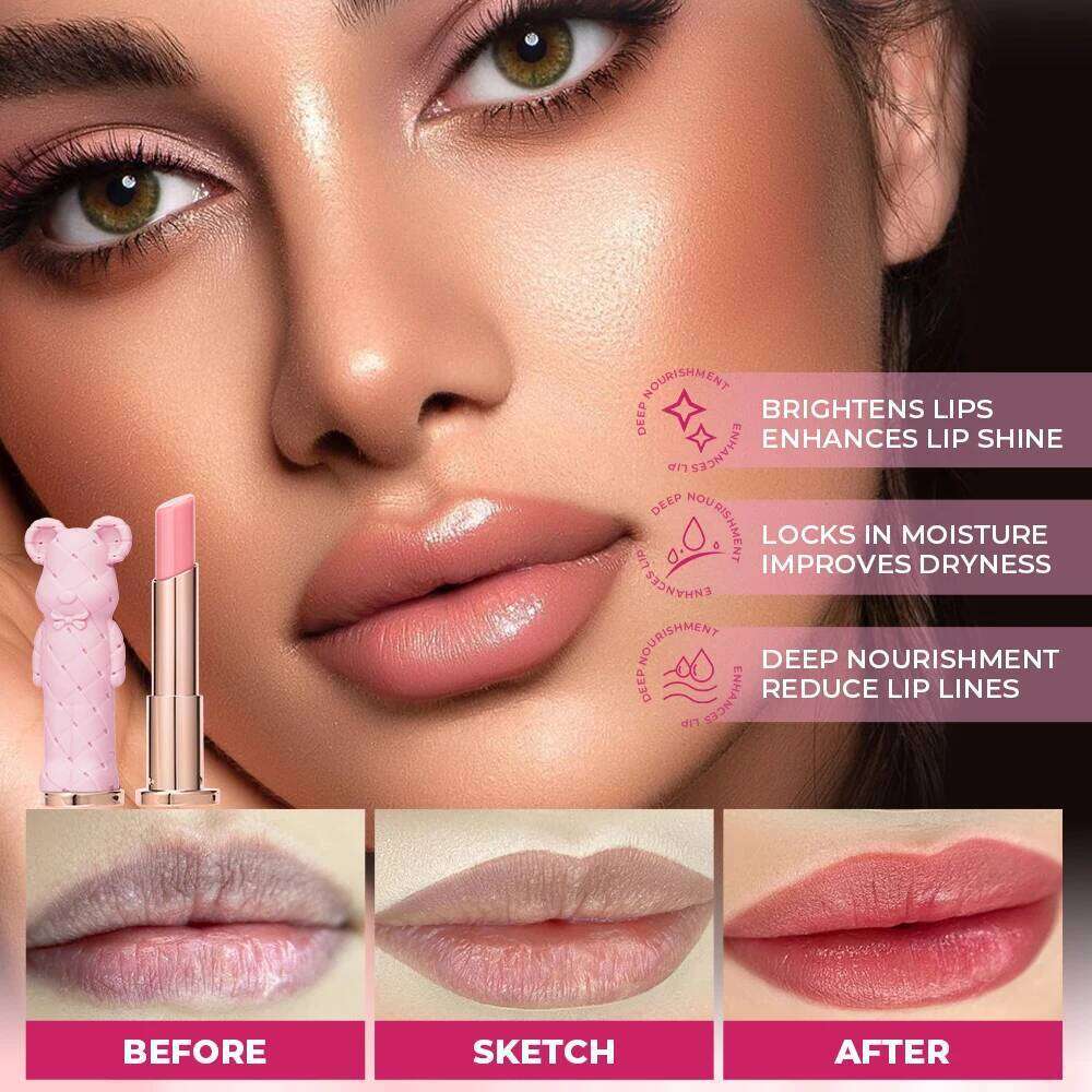 BEAUTY GLAZED Pink Bear Long Lasting Moisturizing Waterproof Lip Balm Natural Formula Repairs Dry Lips Makeup free shipping