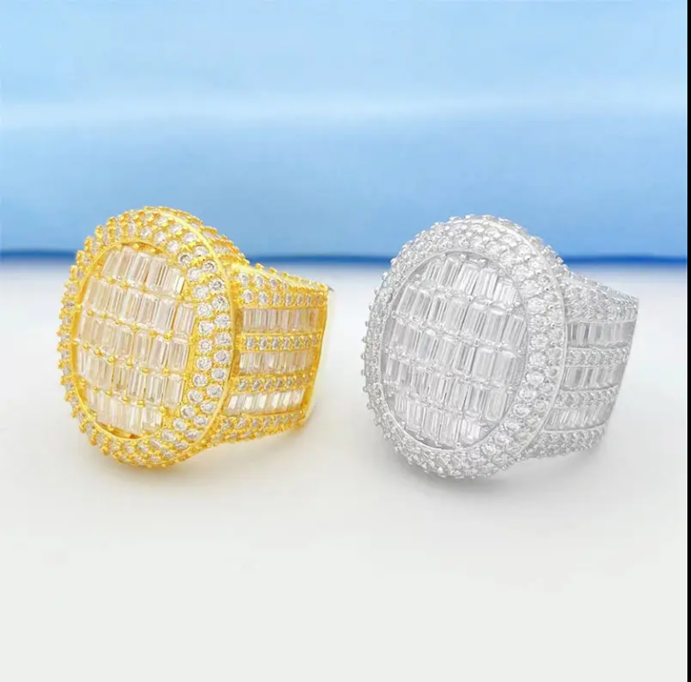 Iced Out Men Diamond Ring 925 Silver Moissanite Baguette Cut Design Luxury Men Hip Hop Ring