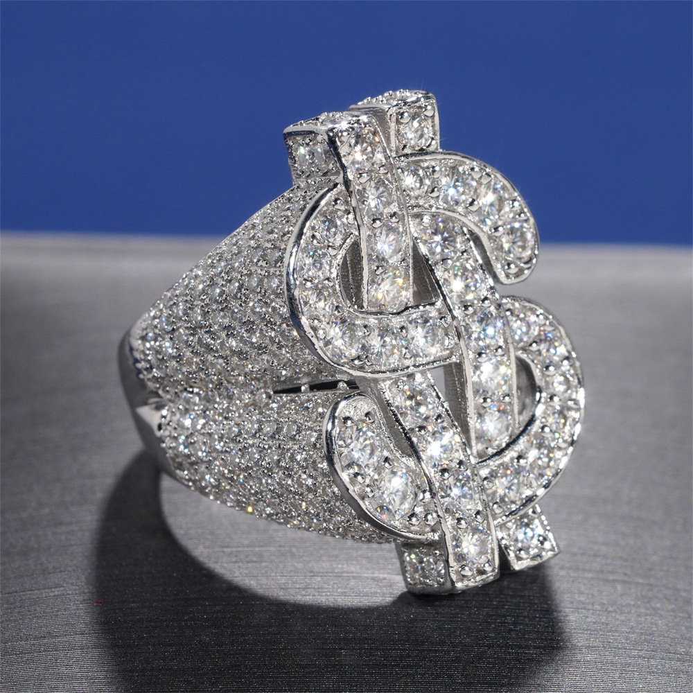 Pass Diamond Tester Dollar Rings 925 Silver Hip Hop Moissanite Men Ring
