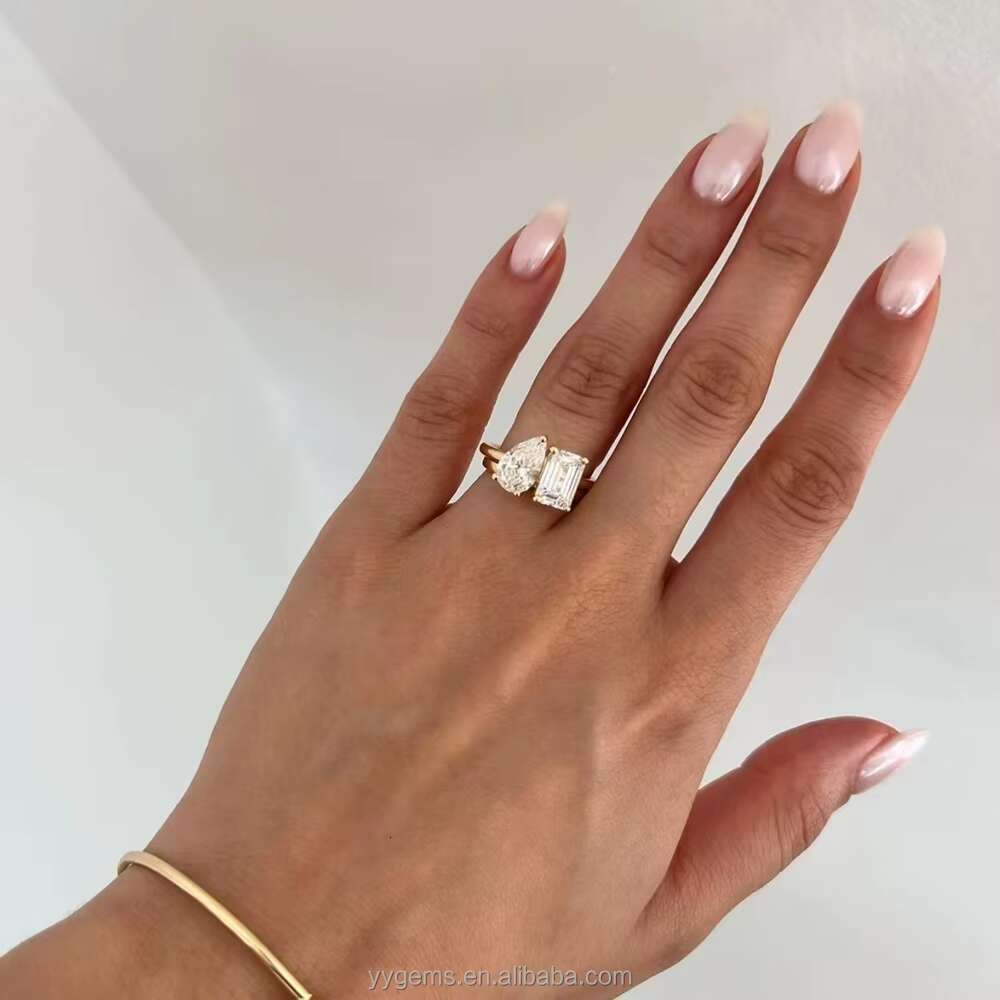 Custom MOI ET TOI Style 2CT Pear Octagon Moissanite 18K Gold Yellow Wedding Engagement Ring Fine Jewelry Women Fine Rings