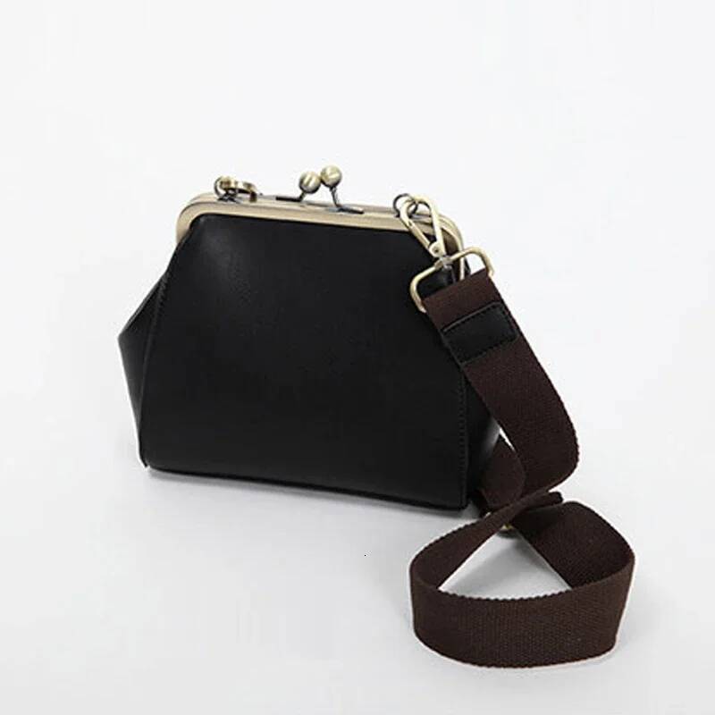 high-quality high-quality Vintage Women Handbag Kiss Lock PU Clip Female Retro Shoulder Bag Lady Purse Black Leather Messenger Bags