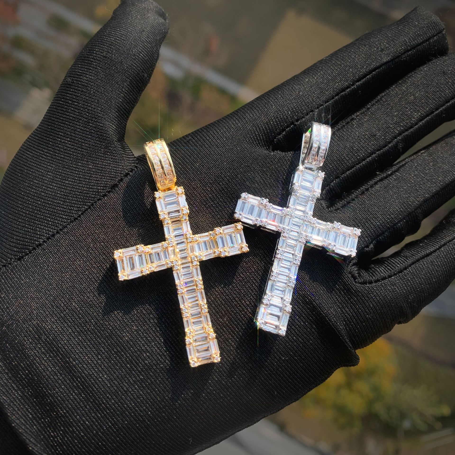 Luxury Moissanite Rectangular Cross Necklace Diamond Studded Hip Hop Punk Unisex Couple Individual Pendant Accessory Passes the diamond tester