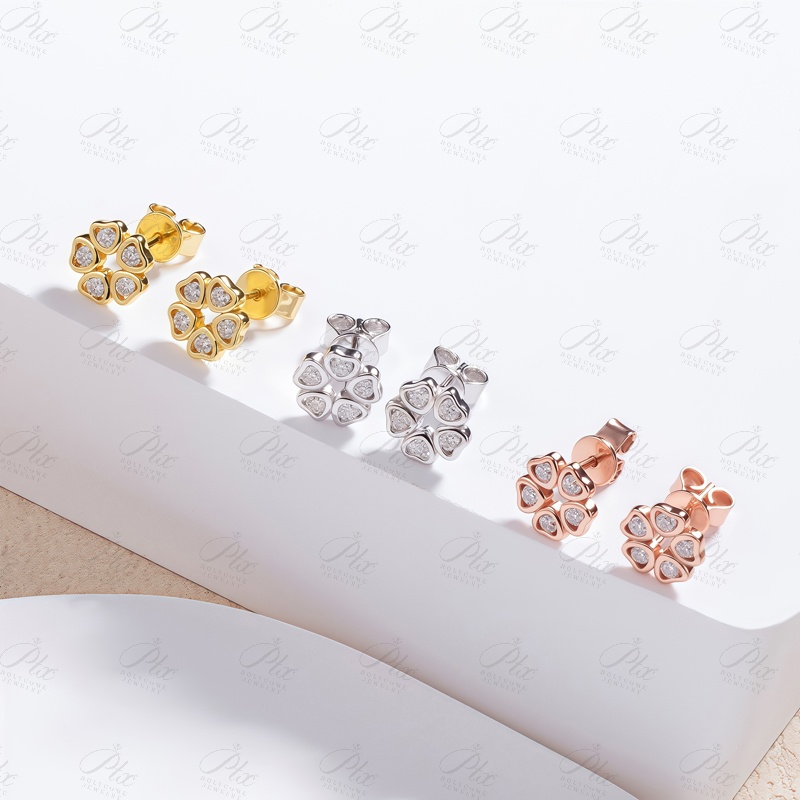 Wholesale Flower Shape Tiny Moissanite Stud Earrings Rose Gold 925 Sterling Silver Hypoallergenic Moissanite Small Earring for Women