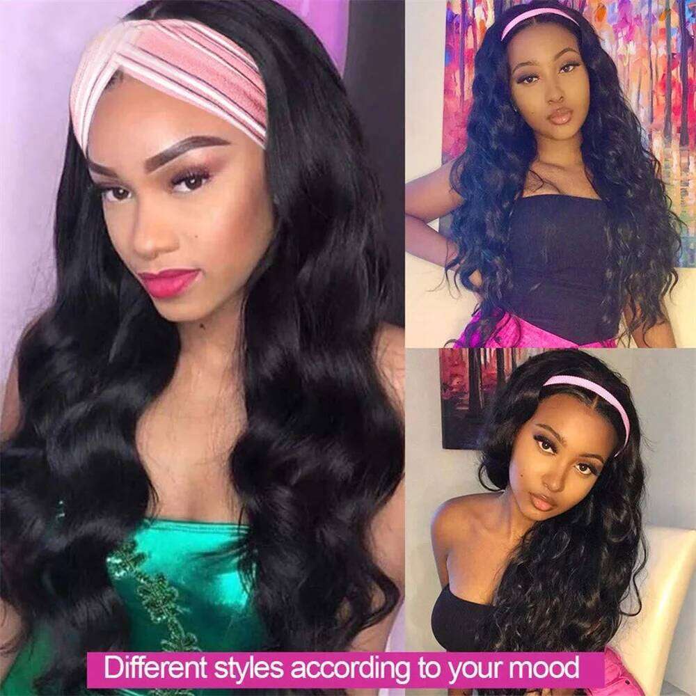Body Wave Human Wigs 180 Density Remy Indian Hair hine Made Wavy Headband Wig 12-24 Inches For Black Women
