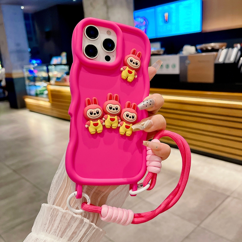 3D Labubu Doll Soft TPU Cases For Iphone 17 Air 16 15 14 Pro Max 13 Samsung S25 Ultra S24 Luxury Fashion Cute Lovely Cartoon Wave Phone Back Skin Cove