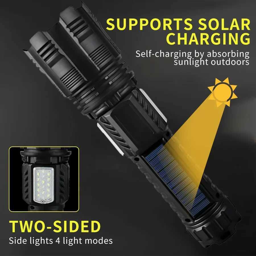 Ultra Bright LED+COB Flashlights 3000mAh USB Rechargeable Camping Lamp Self Defense Tactical Torch Zoomable Outdoor with 9 Modes W250701