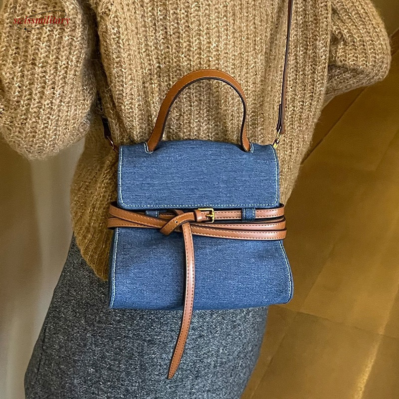Women's Handheld Denim Small Square Winter New Korean Version Ins Trendy Fashion Canvas Shoulder Bag swissmilitary