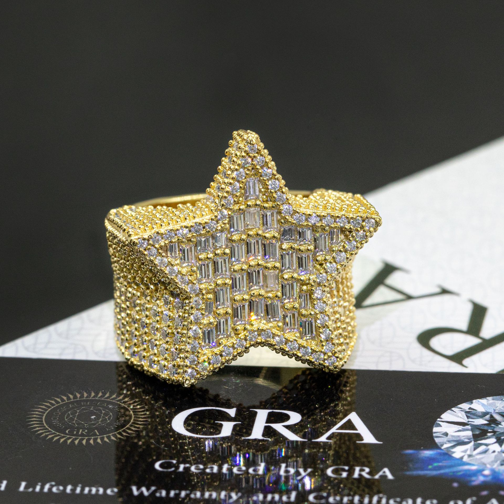 Iced Out Star Shape Design Ring Baguette Hip Hop Rapper Jewelry Full With VVS Moissanite Diamond 925 Silver Men Ring