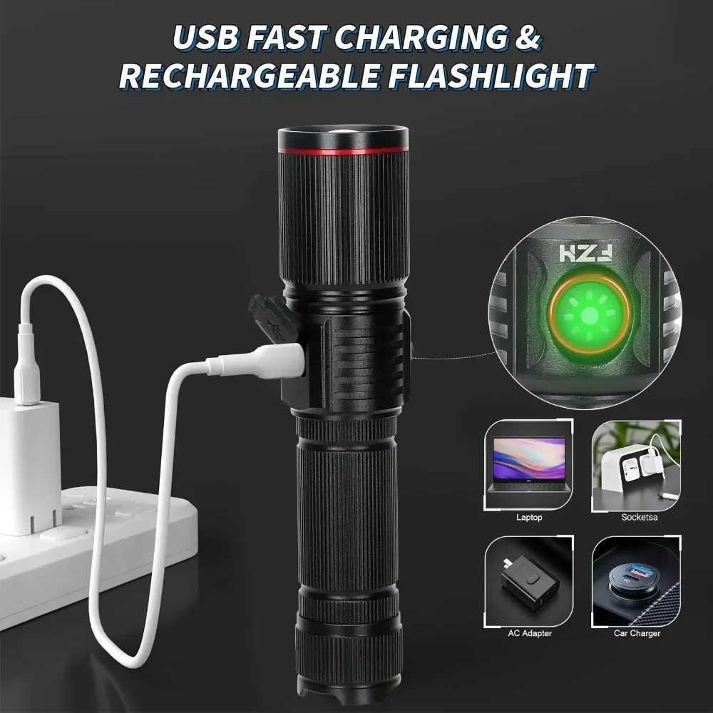 Powerful 30W White Laser Zoom Flashlight Use 18650 or 21700 Battery Rechargeable Torch Outdoor Hunting Emergency Lighting Lamp W250701