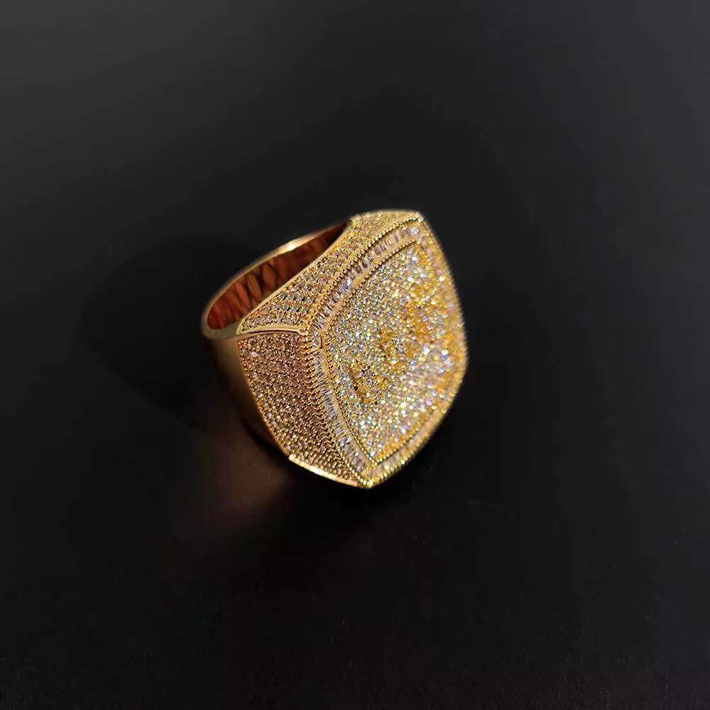 Trendy Hip Hop Custom Champion Ring Copper Set Zircon Moissanite Ring Hiphop Mens and Womens Ring