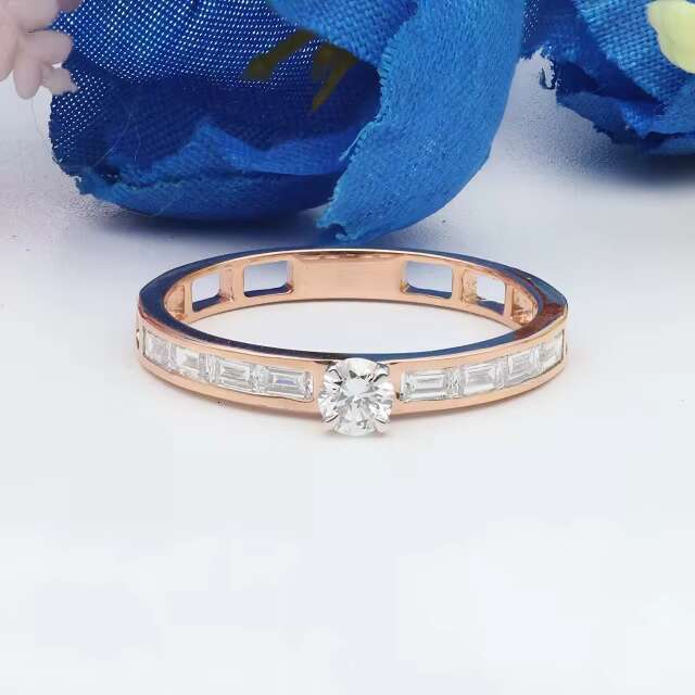 Baguette And Round Cut Lab Grown Wedding Ring Half Eternity Baguette Cut wedding band Unique Stacking Ring 14k rose Gold