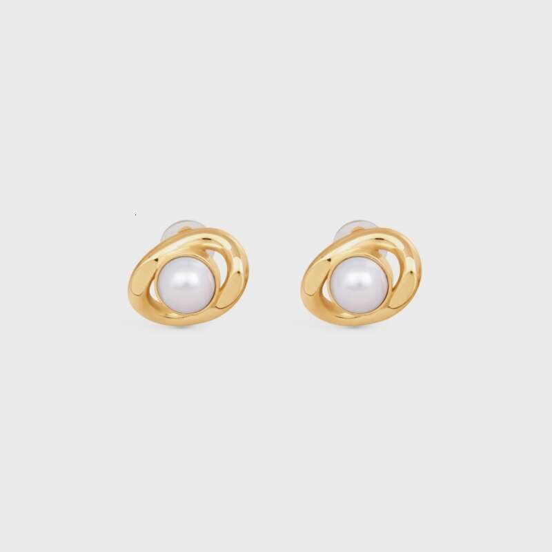 DHCollections Spring and Autumn New High-end Metal Brass Gold-plated Irregular Hollow Inlaid Pearl Earrings Simple Ear Clips