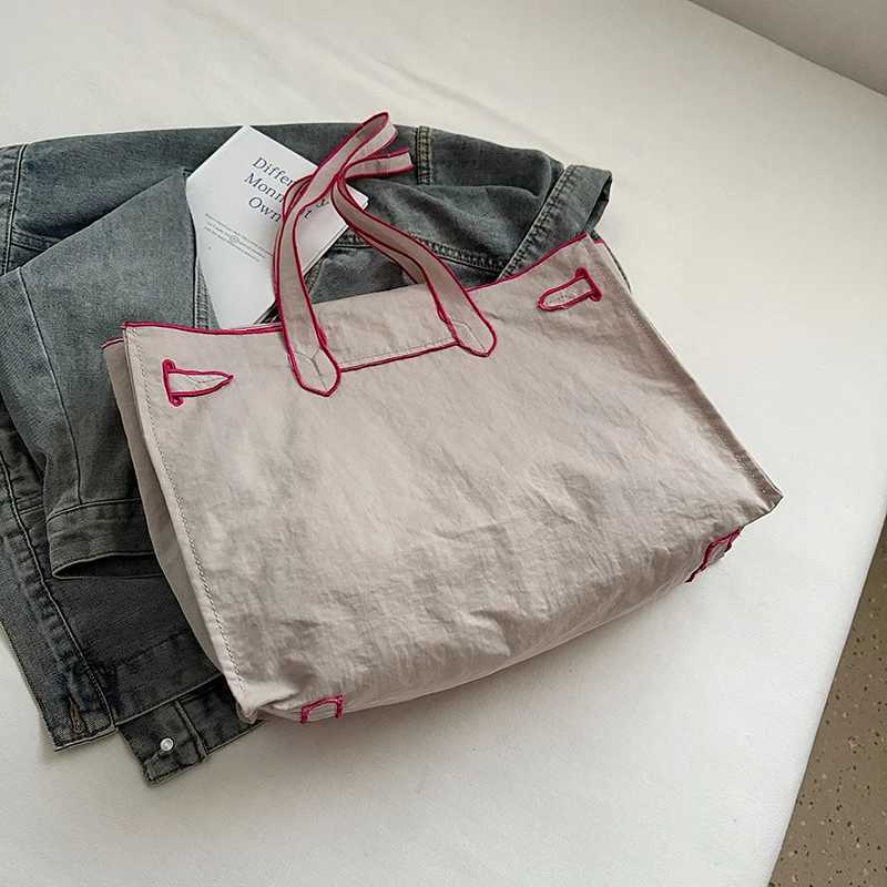 Japanese Nylon Silk Scarf Embroidered Tote Bag Large Capacity Fashion Shoulder Bag for School Work Shopping Retro Handbag 2025 NEW W250626