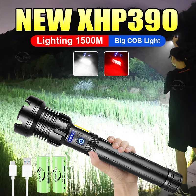 XHP390 Most Powerful Flashlight USB Rechargeable Flashlight Strong Light Military Tactical Lantern Camping Hunting Outdoor Torch W250701
