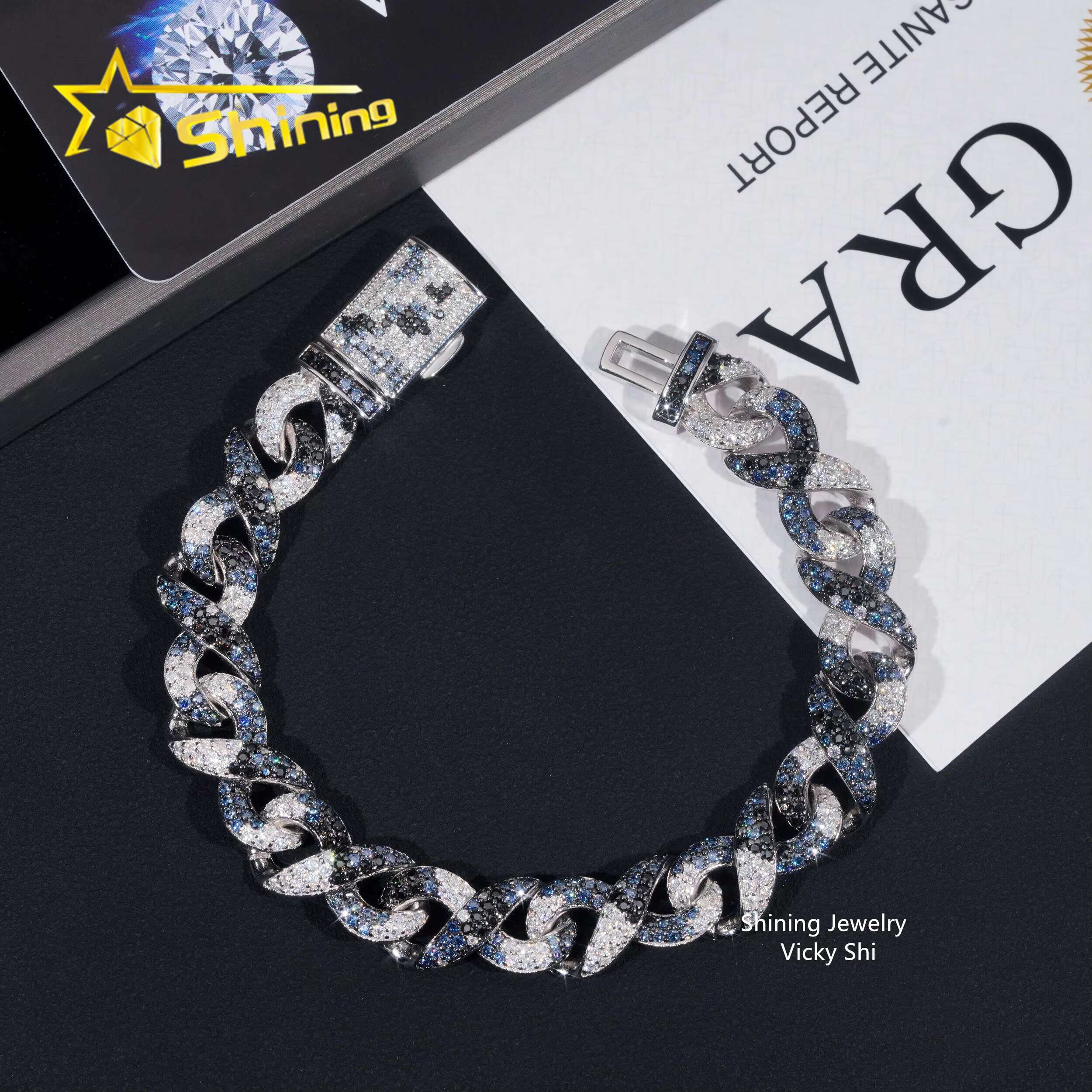 New Style Men Hip Hop VVS Moissanite Bracelet 925 Sterling Silver Iced Out Mixed Color Infinity Moissanite Cuban Bracelet