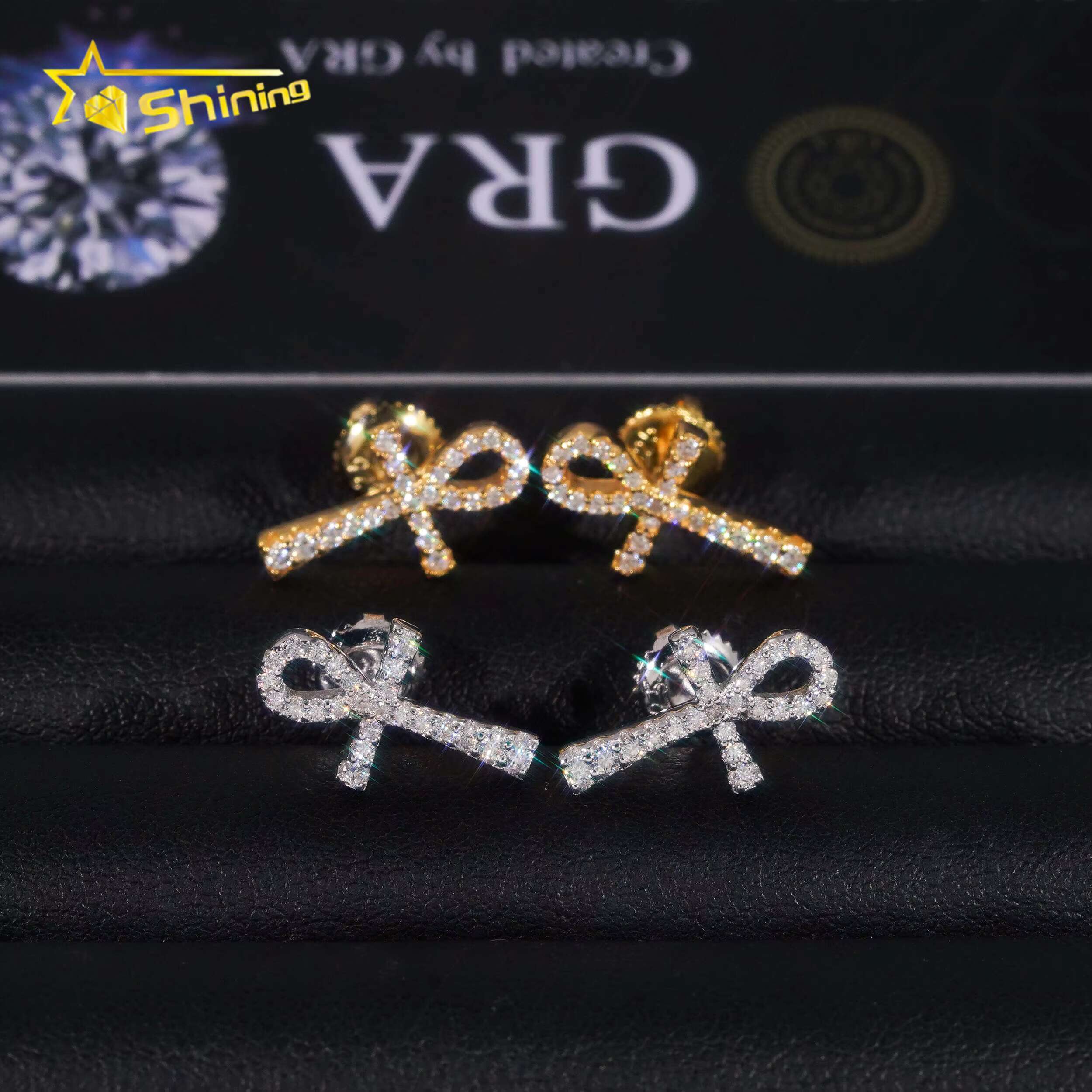 Ready to Ship Hip Hop Jewelry 925 Sterling Silver Gold Plated Iced Out Moissanite Men Cross Stud Earrings With GRA