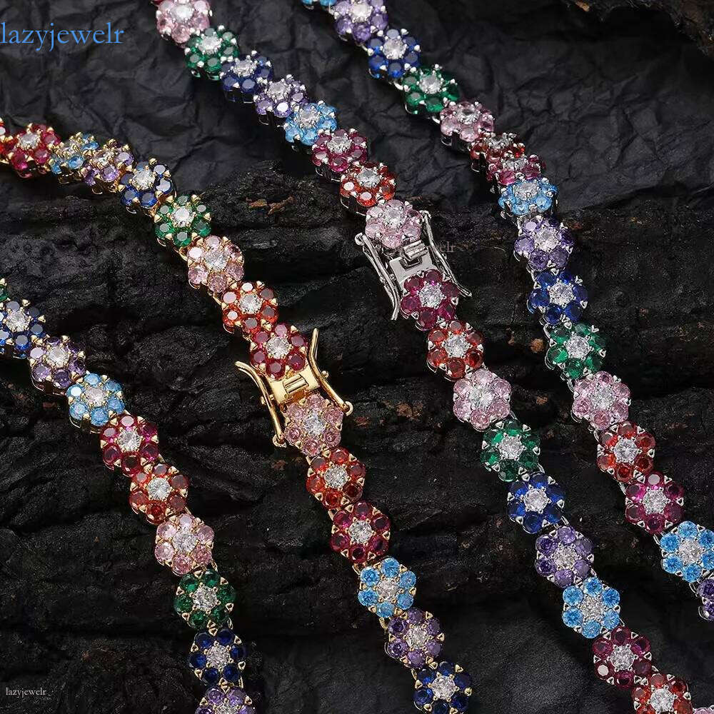 Hip-Hop tennis Sterling Sier VVS Moissanite dia cluster iced out cuban chain for men women colorful floral bracelet necklace
