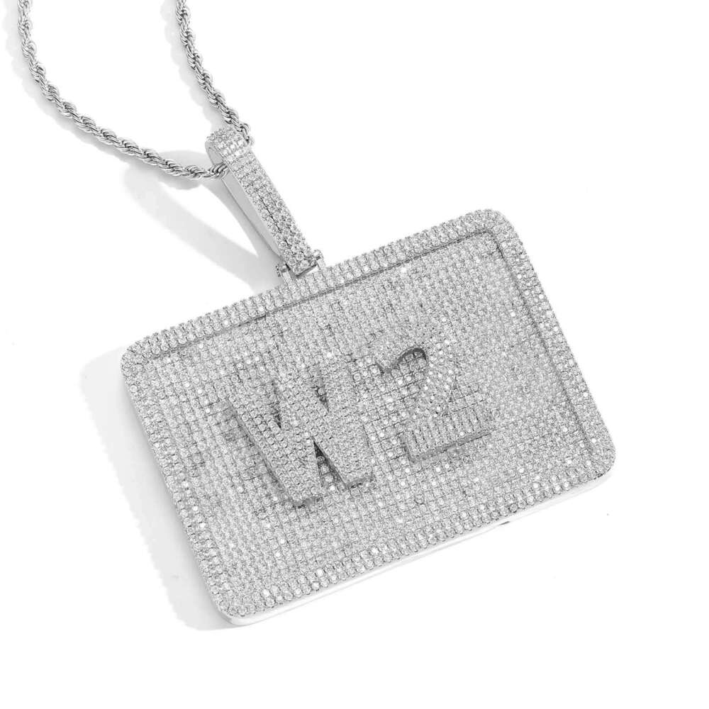 Large Rectangular Military Badge Letter Pendant Inlaid with Zircon Personalized Splicing Mold Hip-Hop Necklace e000