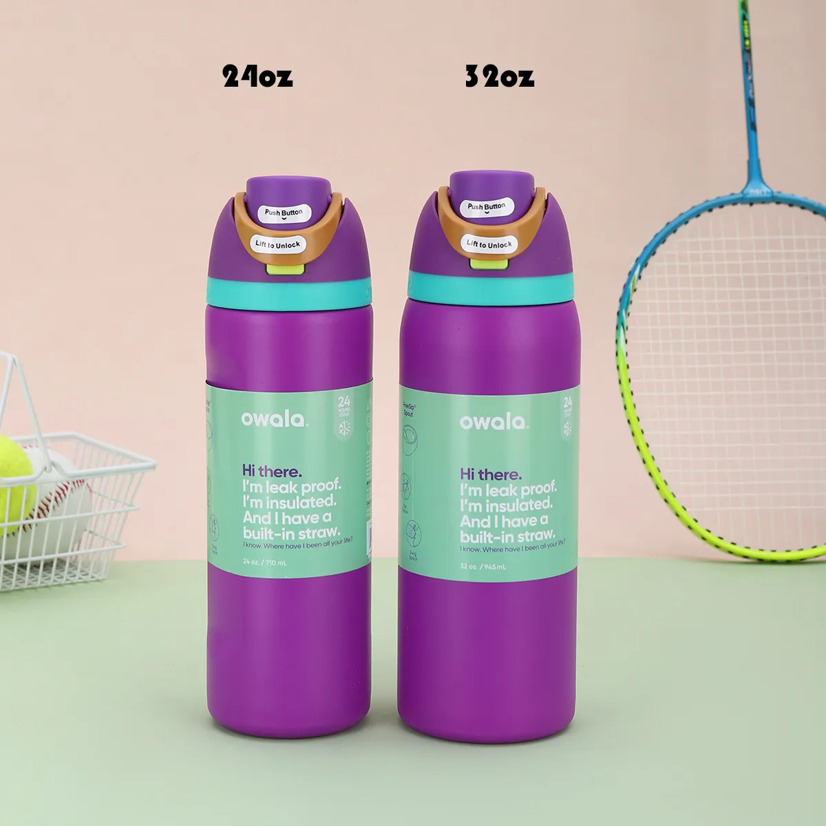 OWALA Insulated Stainless Steel Sports Water Bottle Tumbler for Outdoor Camping, 2 Sizes ( 24oz, 32oz), Vacuum Sealed Travel Mug dh3628137