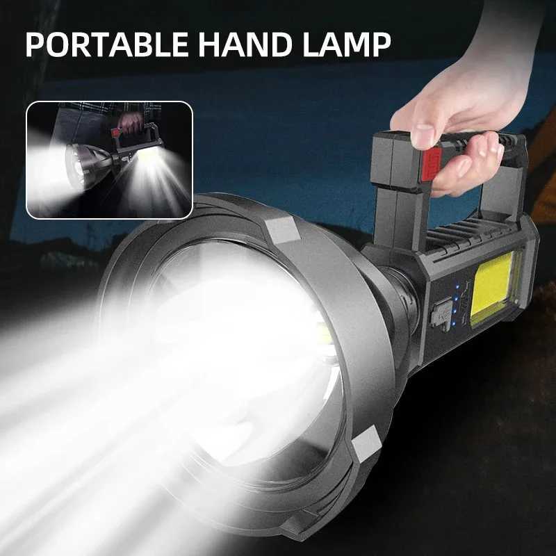 New High Power LED Flashlight Waterproof Fishing Lantern Torch USB Rechargeable Powerful Spotlight Searchlight Camping Lamp W250701