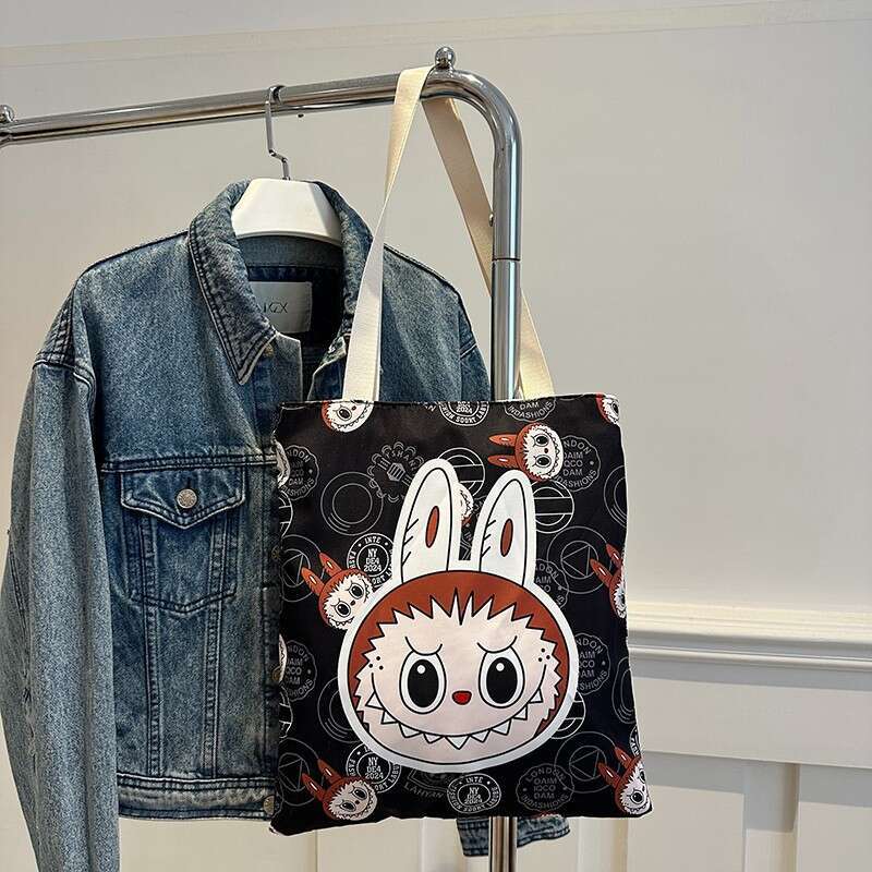 Free shipping 2025 New Labubu Single Eco-friendly Canvas Casual Shoulder Shopping Internet Celebrity Bag Cartoon