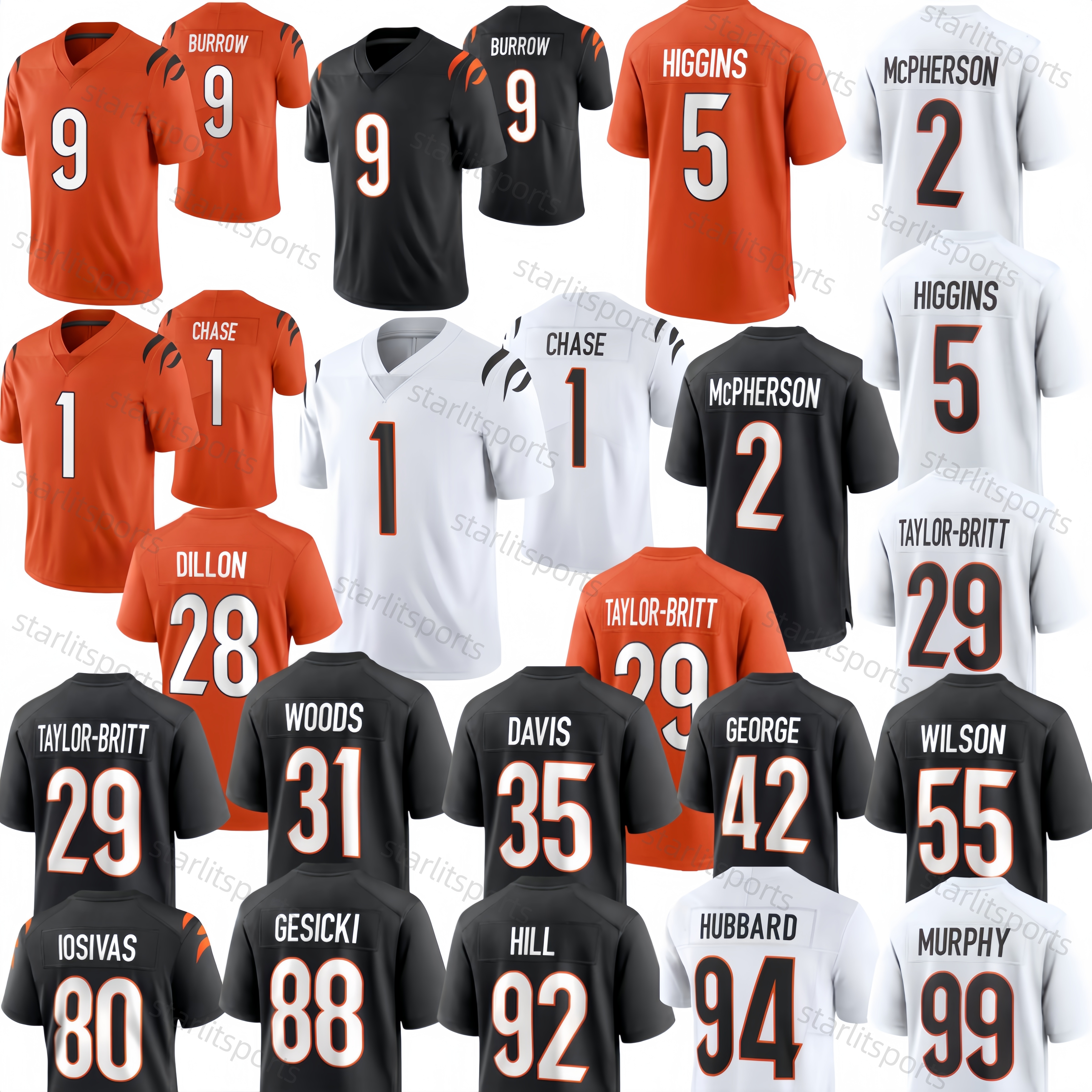Tee Higgins Joe Burrow Ja'Marr Chase Evan McPherson Cam Taylor-Britt Gesicki Iosivas men women youth Stitched Embroidery Customized Any Name Number football jerseys