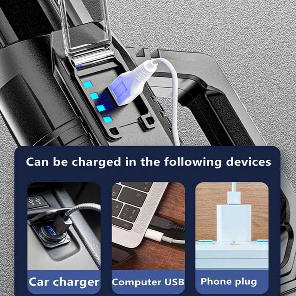 New High Power LED Flashlight Waterproof Fishing Lantern Torch USB Rechargeable Powerful Spotlight Searchlight Camping Lamp W250701