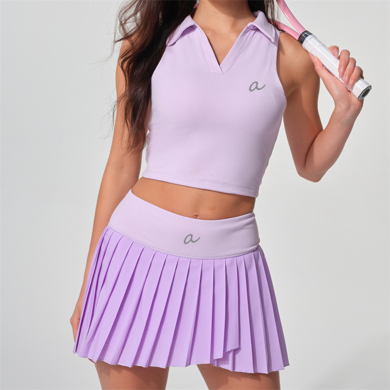 AK3038 Yoga Skirt Set Women Two Pieces Tank Tennis Skirts Suit Gym Sets Sports Two Piece Fitness Workout Sports Tracksuit BFT1048+BFS3038