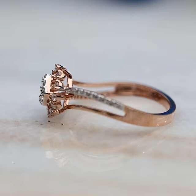 14k Rose Gold Diamond Cluster Engagement Ring | Unique Halo Ring Lab Grown Diamond Ring | Round Cut diamond Ring.