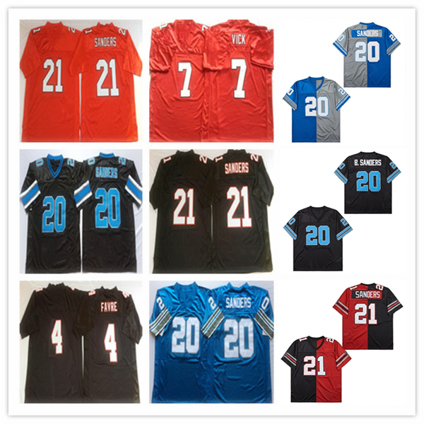 Throwback American Football Jersey 20 21 Barry Deion Sanders 7 Michael Vick 4 Brett Favre 10 Steve Bartkowski Stitched Red Black White Blue Split Retro Shirt