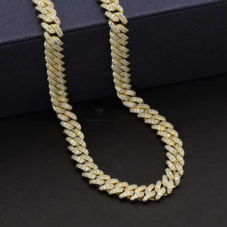 8mm Moissanite Cuban Chain in 925 Sterling Silver Iced Out Diamond Hiphop Rapper Moissanite Cuban Link Chain