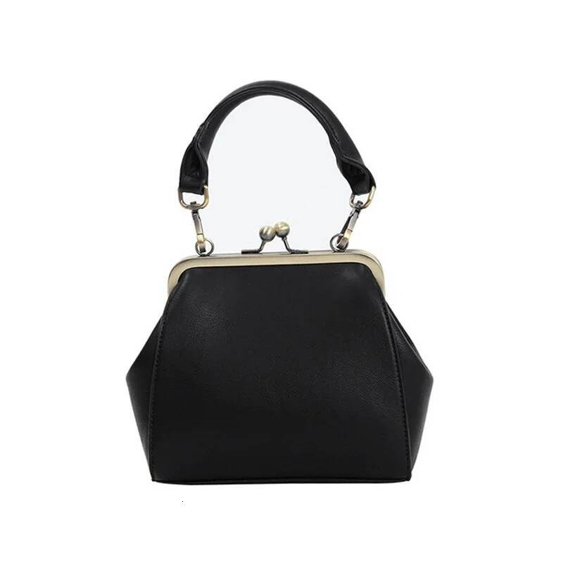 high-quality high-quality Vintage Women Handbag Kiss Lock PU Clip Female Retro Shoulder Bag Lady Purse Black Leather Messenger Bags