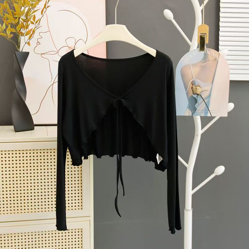 K1140 Large size shawl sunscreen women's wear fat outer wear suspender skirt waistcoat ruffled edge cardigan small jacket