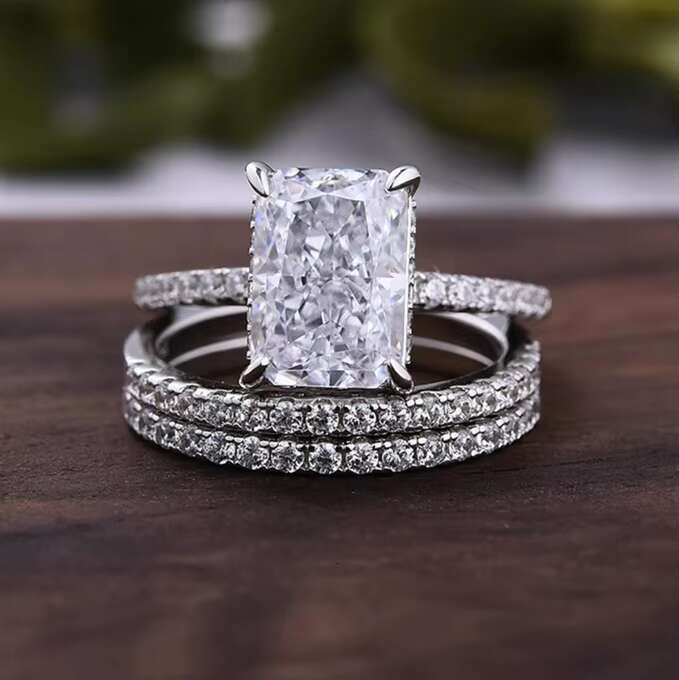 S925 Sterling Silver Super Shiny Ice Flower Cut Zircon High-Quality Cross-Border Ring Set