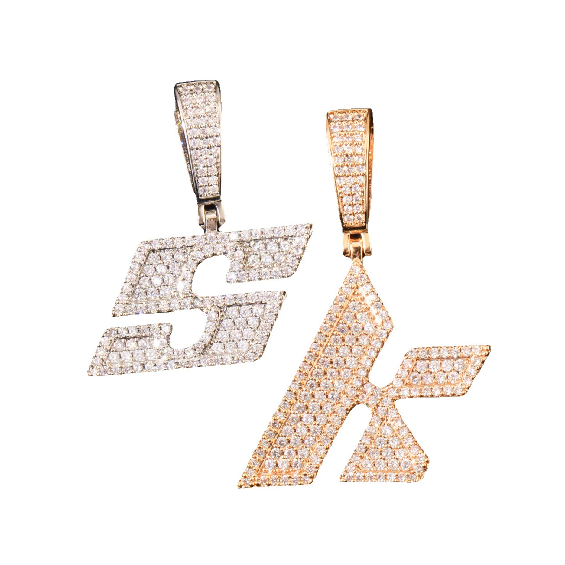 Luxury VVS Moissanite New Iced Out Blade Letter Full Iced Out Numeric Alphabet Diamond Studded Hip Hop Pendant Necklace Passes the Diamond Tester