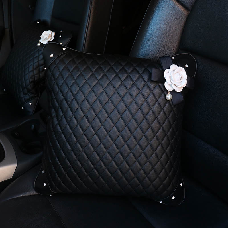Crystal Rhinestones Camellia Flower Car Interior Accessories Women Leather Steering Wheel Cover Hand brake Gear Cover Seat Belt
