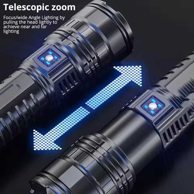 Tactical Flashlight Long Range Very Powerful Torch Work Light Rechargeable Powerful Rechargeable LED Flashlights High Power Lamp W250701