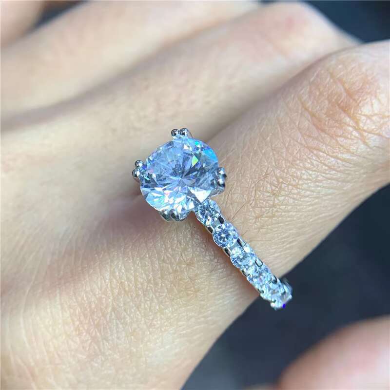 Silver 925 Original Round Excellent Cut 2 Ct Diamond Test Past D Color Moissanite Ring for Women Brilliant Gemstone Jewelry