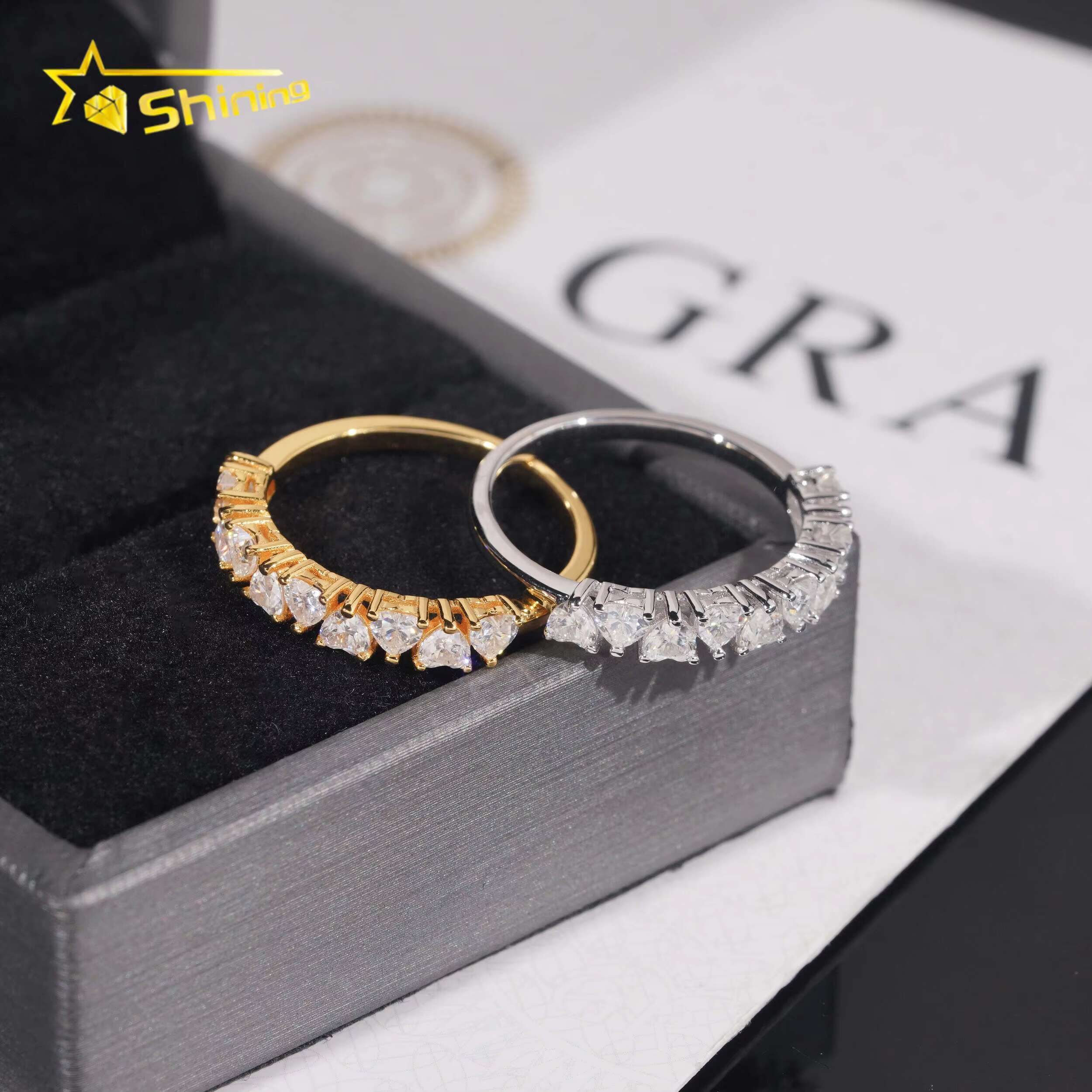 Fine Jewelry Pass Diamond Tester Heart 3*3mm 925 Silver Moissanite Women Half Eternity Rings