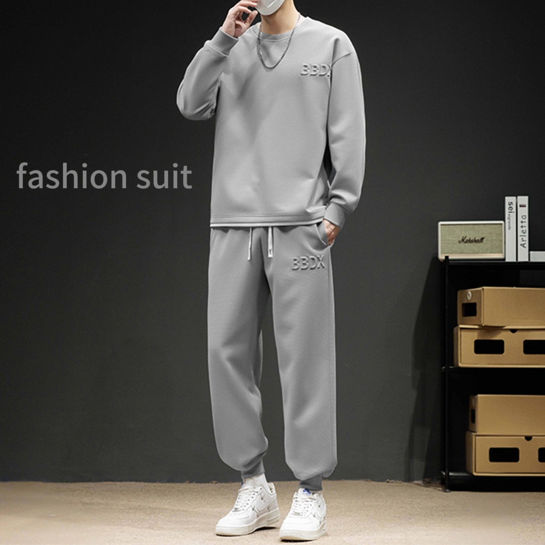 Designer 2-Piece Plus Size Men's Waffle Knit Sweatshirt Set Autumn Loose-Fit Sportswear - Oversized Casual Tracksuit