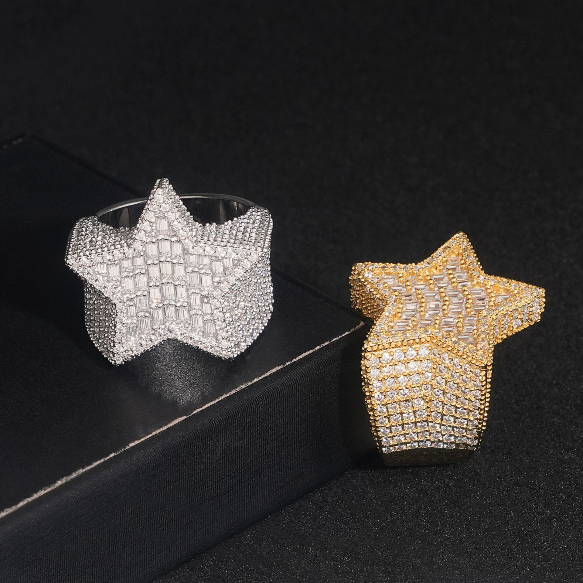 Iced Out Star Shape Design Ring Baguette Hip Hop Rapper Jewelry Full With VVS Moissanite Diamond 925 Silver Men Ring