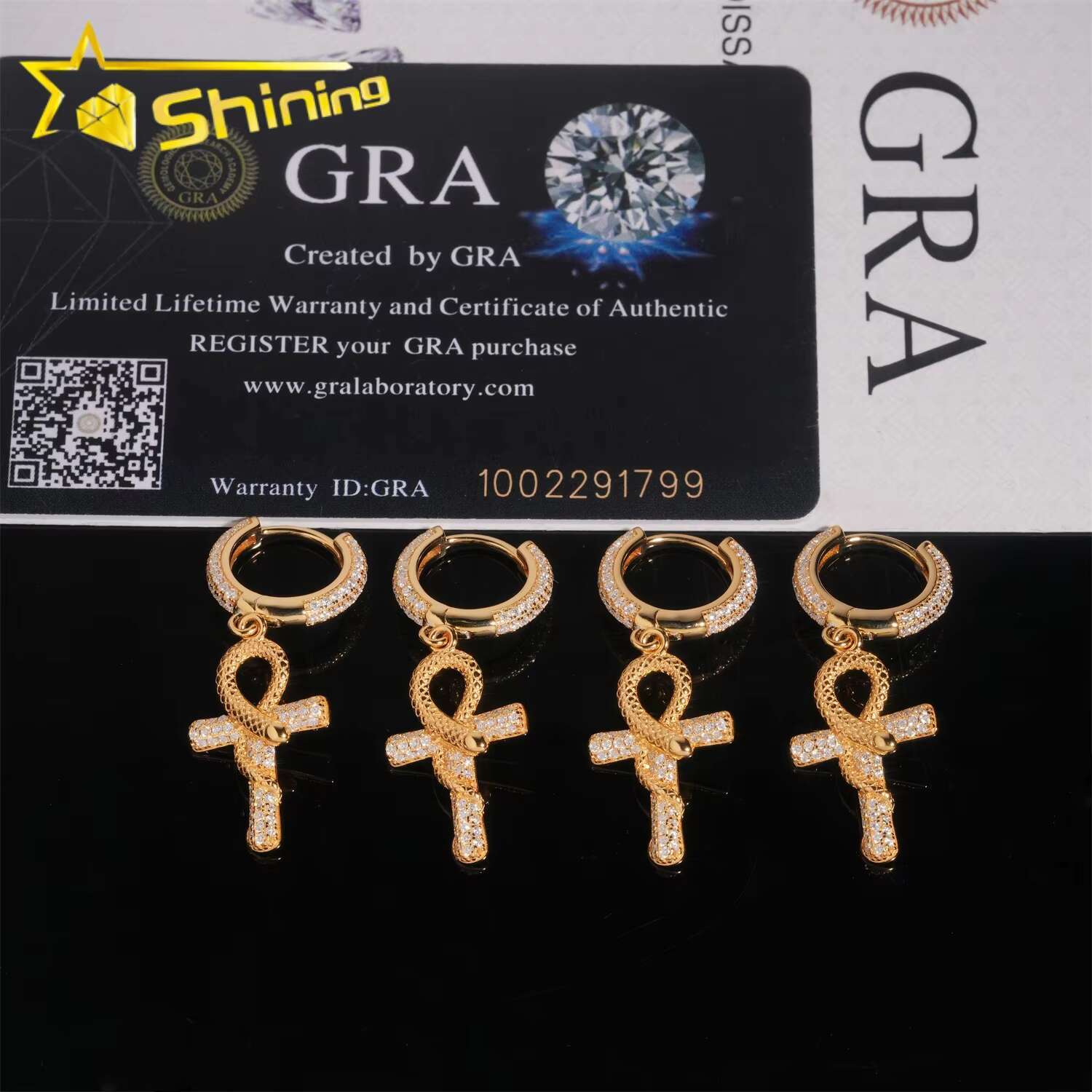 Fashion Jewelry 14k Gold-Plated Large Cross Hoop Earrings Vvs Moissanite Gra Certified 925 Sterling Silver for Man Charms