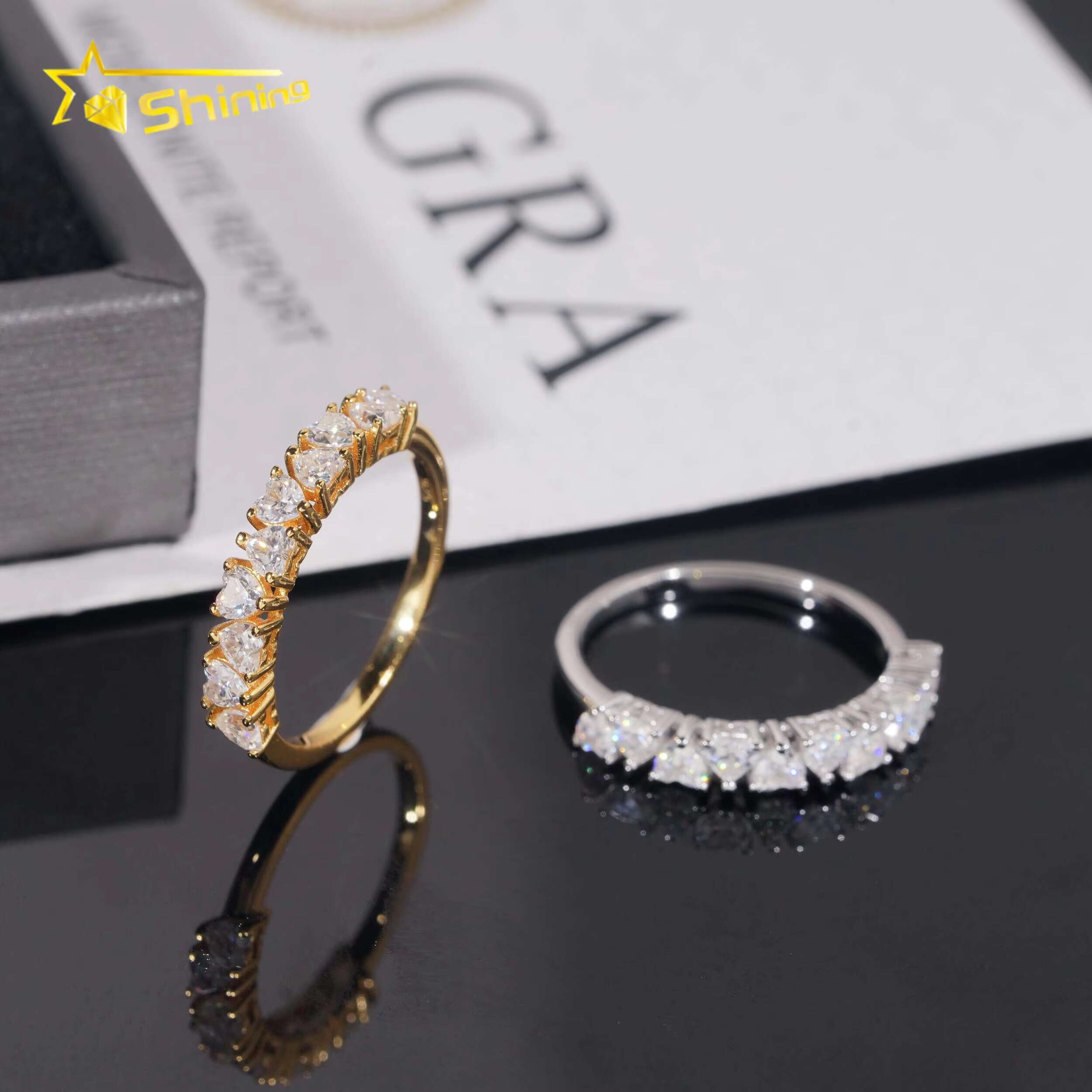 Fine Jewelry Pass Diamond Tester Heart 3*3mm 925 Silver Moissanite Women Half Eternity Rings