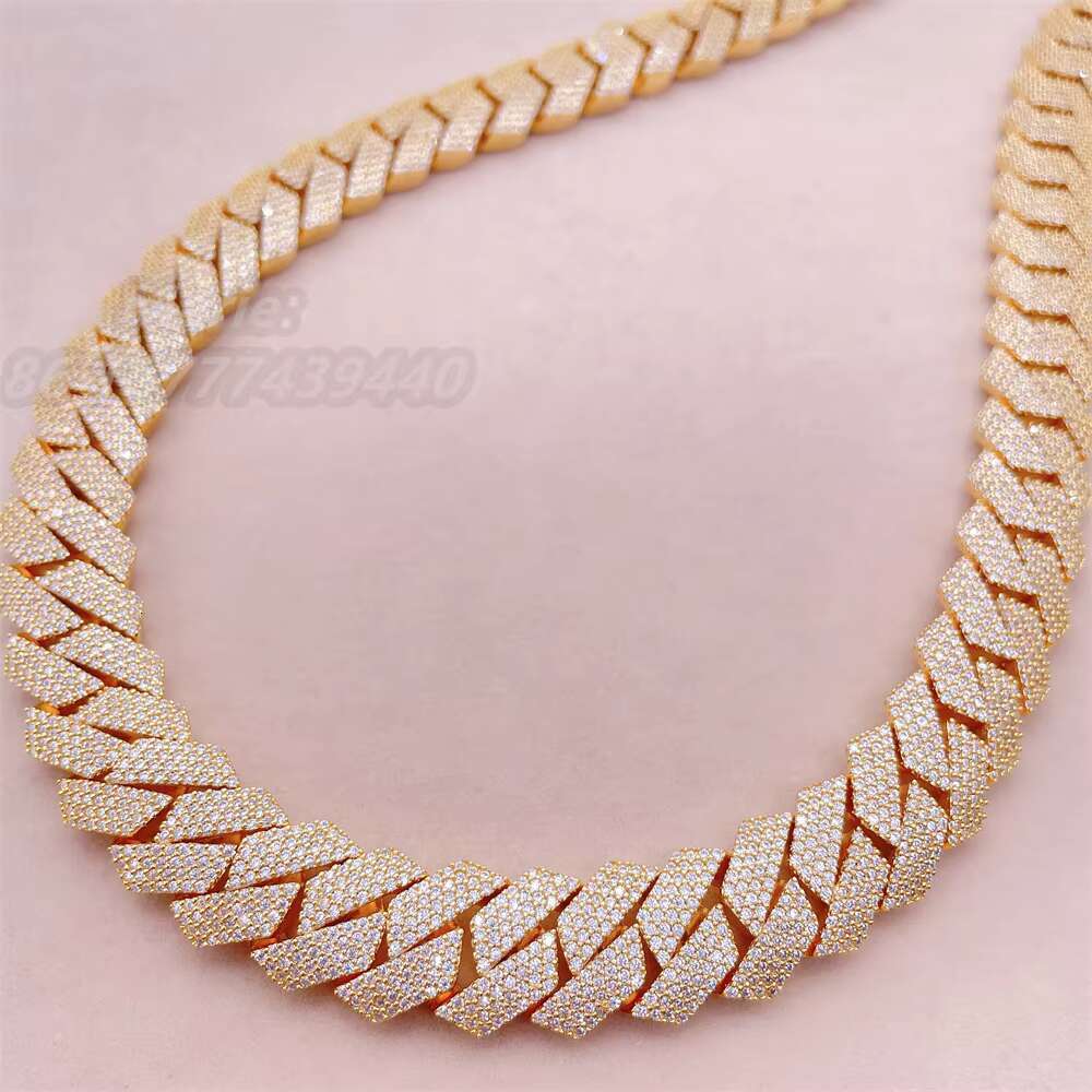 15-20mm 4-Row VVS Moissanite Necklace with 925 Sterling Silver 18K Rose Gold Plating Cuban Chain Style