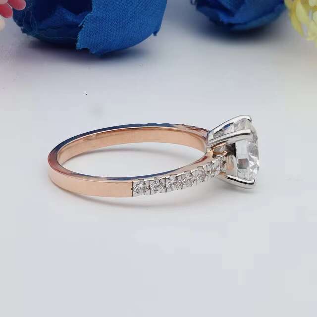 Elegant Lab Grown Diamond solitaire Engagement Ring 14k Rose Gold with Pave Band wedding and anniversary ring gift for her