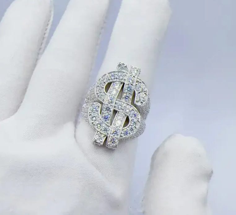 Pass Diamond Tester Dollar Rings 925 Silver Hip Hop Moissanite Men Ring