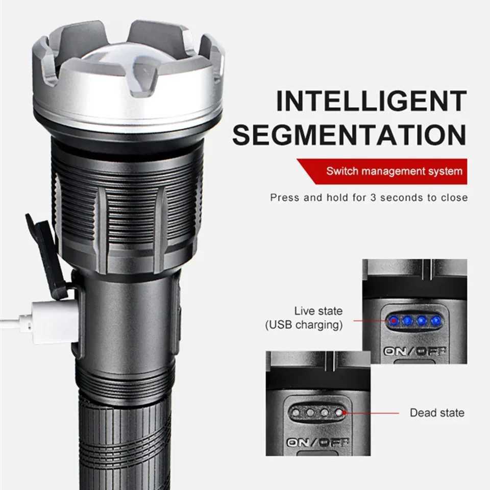 8000000LM XHP360+COB Powerful LED Flashlight Aluminum Torch With USB Charging Long Range Camping Zoom Lanterns W250701