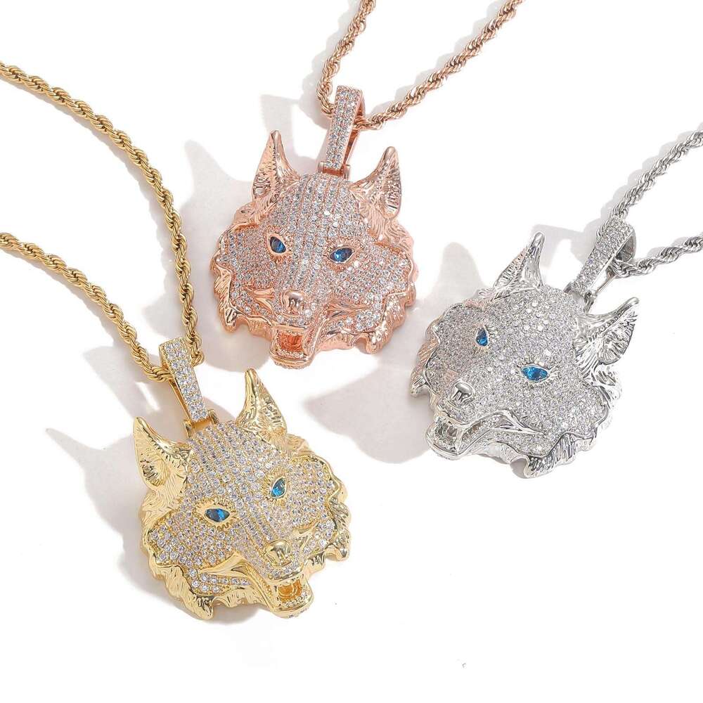 Hip Hop Wolf Head Necklace Pendant Micro Paved Zircon Men Punk Clavicle Chain Trendy Versatile Niche Accessories c6fe